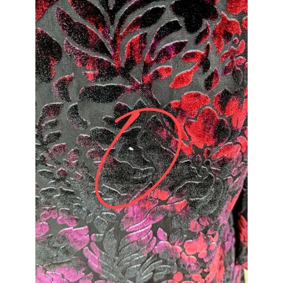 Roz Ali Velvet Burnout Top Size M Womens Semi Sheer Silky Mesh Dark Red Black - Picture 8 of 8